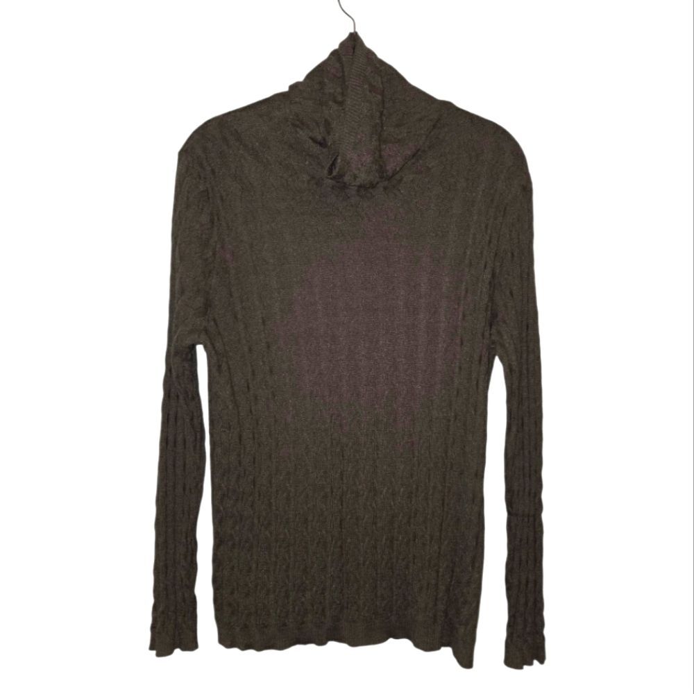 Spanner Wool Tencel Blend Ribbed Chocolate Color Mock Neck Blouse